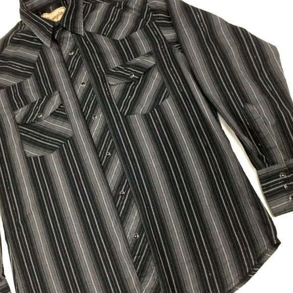 Men's Wrangler Black Snap Long Sleeve Shirt Medium - Picture 4 of 7